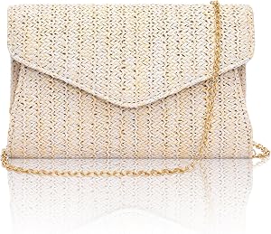 Pochettes en paille pour femmes, sacs à main enveloppe d'été avec chaîne, sac de soirée tissé élégant pour mariage, fête, bal