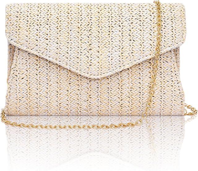 Pochettes en paille pour femmes, sacs à main enveloppe d'été avec chaîne, sac de soirée tissé élégant pour mariage, fête, bal