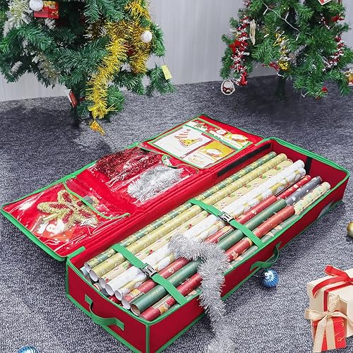 Miniatura 6 de Wrapping Paper Storage Container, Gift Wrap Storage with Flexible Partitions and Pockets, 42" Durable 600D Oxford Fabric Gift Wrap Organizer and