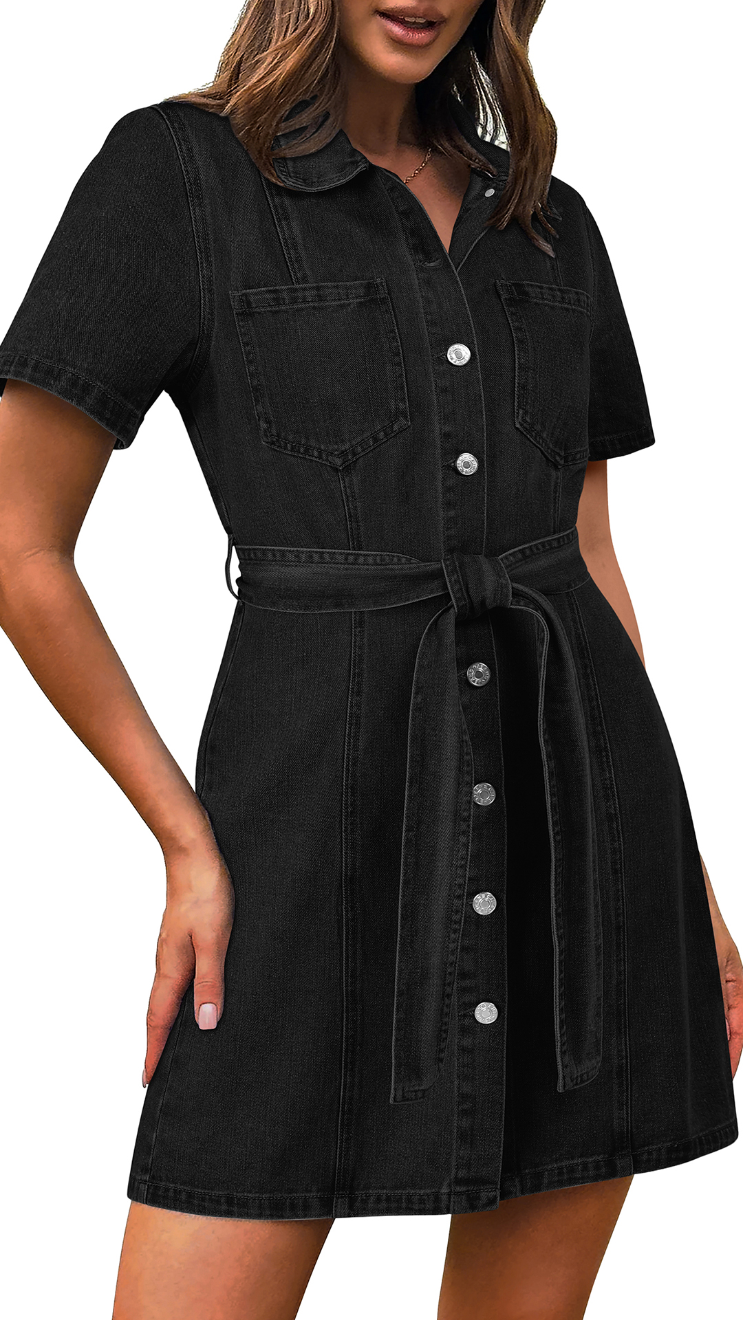 Nitzana Women's Denim Dress Summer Short Sleeve Jean Dress Button