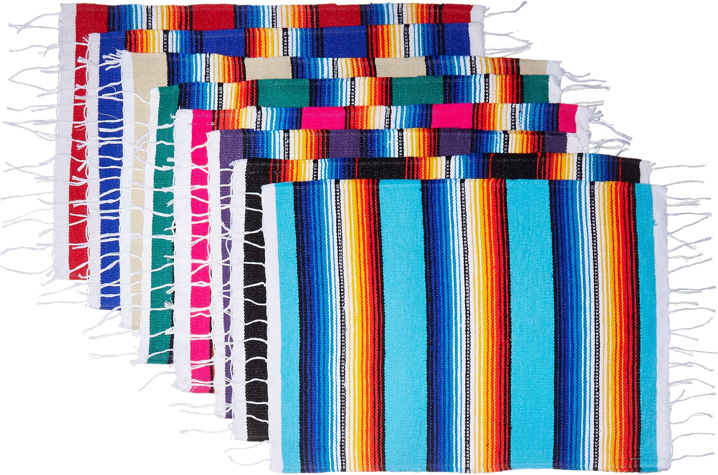 Mexican Serape Style Place Mats, Assorted Place Mats for Mexican Party or Wedding Decorations, 18 inch by 13 inch (Set of 8)