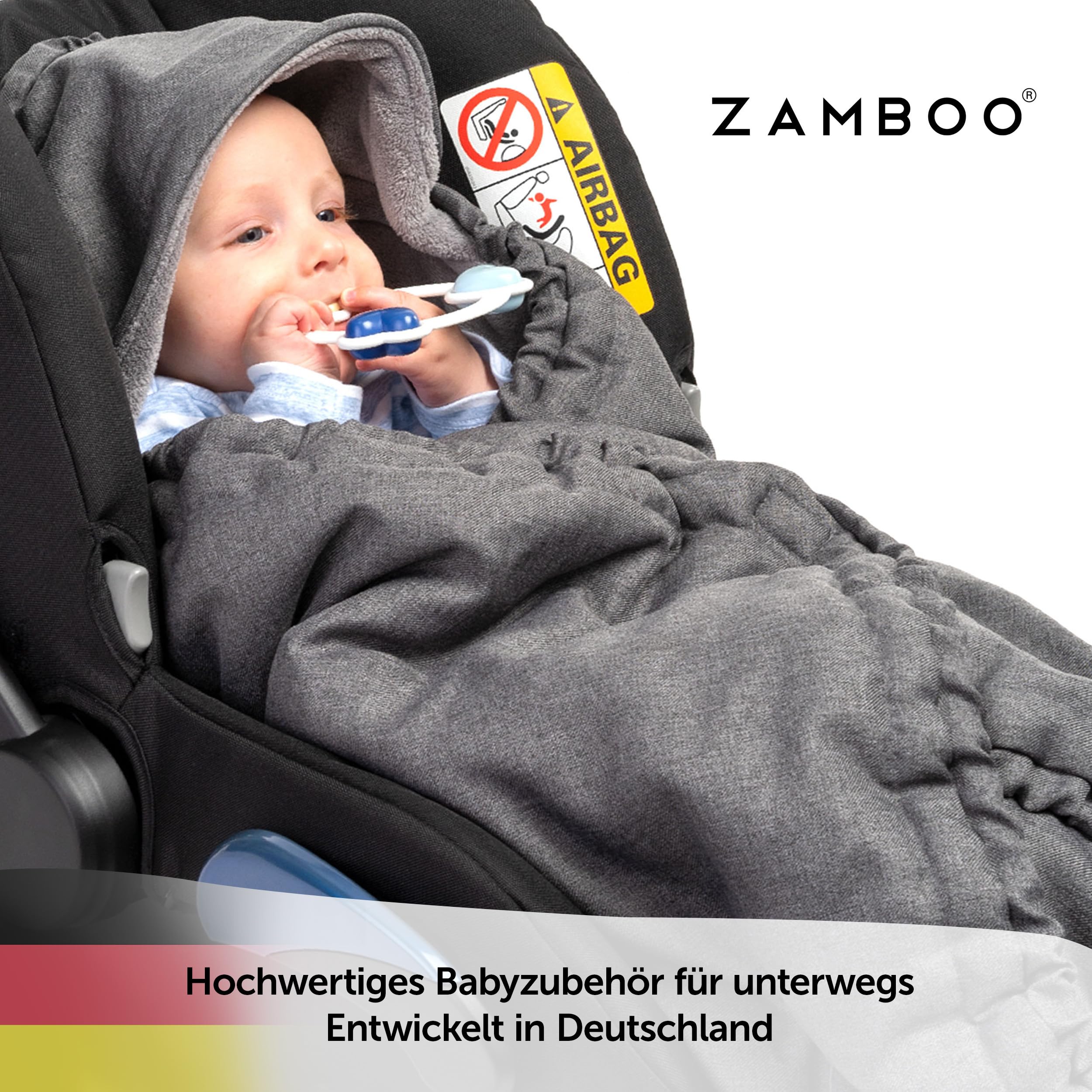 Zamboo Einschlagdecke für Babyschale und Kinderwagen - Thermo Fleece Grau