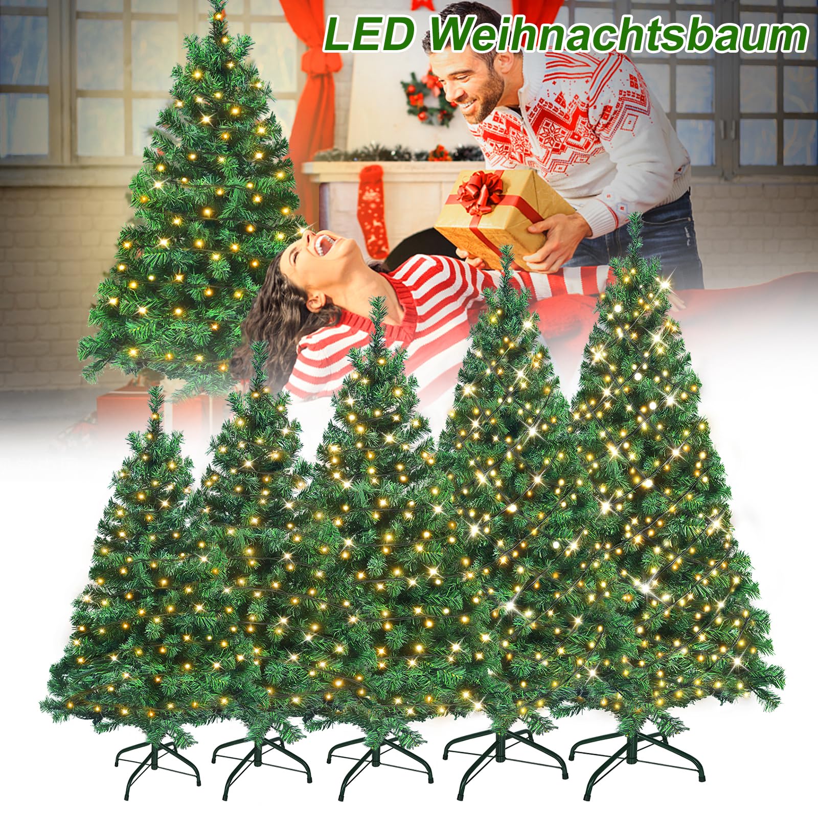 LARS360 Sztuczna choinka z oświetleniem, 180 cm PVC LED sztuczna choinka choinka, sztuczna choinka z 570 gałązkami (180 cm 250 świateł)