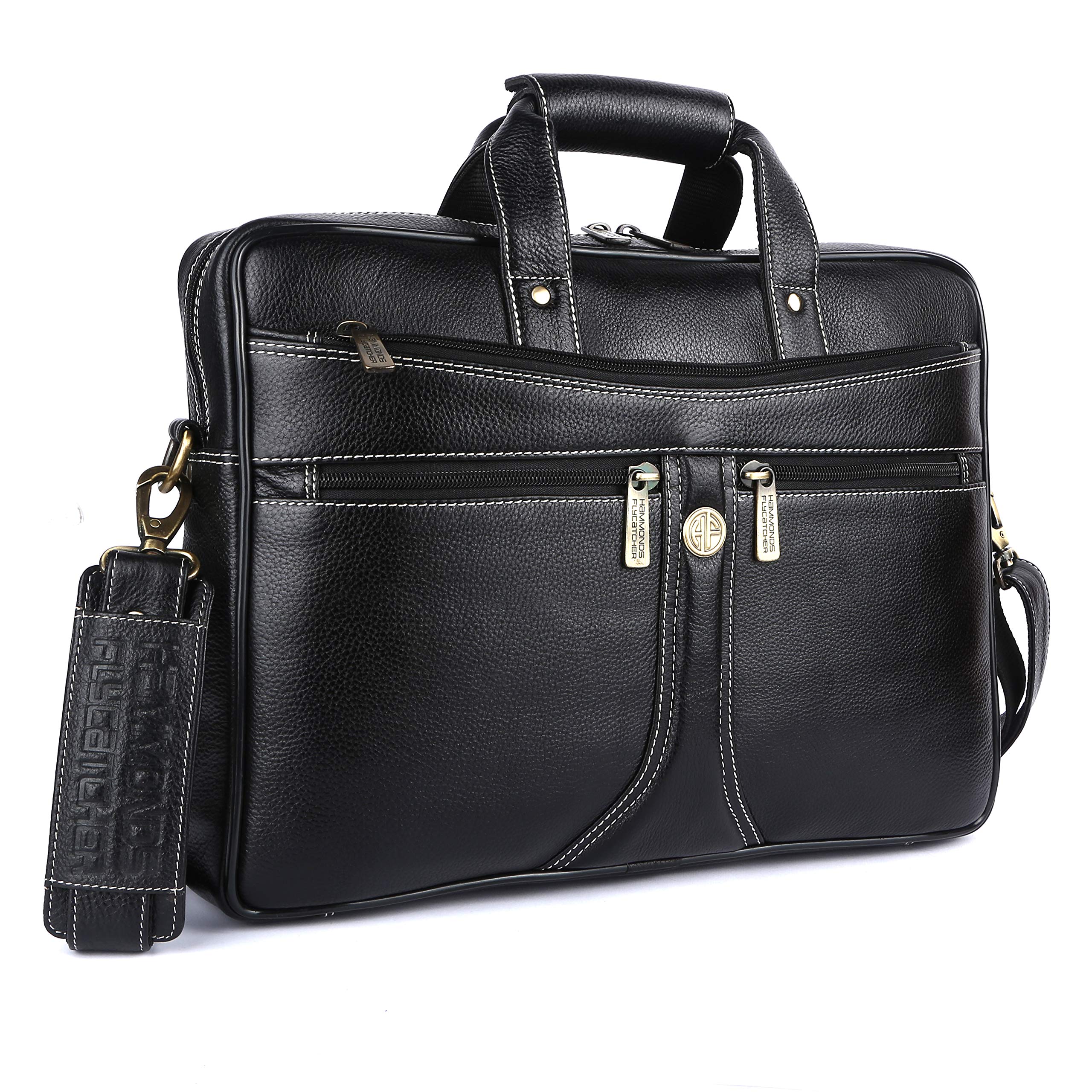 HAMMONDS FLYCATCHER Genuine Leather Laptop Bag for Men for 15.6 Inch Laptop - Office Bag for Men with Adjustable Strap - Water-Resistant - Leather Bag for Men with 1 Year Warranty - Black (B083M1QZD7) Amazon Price History, Amazon Price Tracker