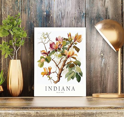 Miniatura 3 de Impresión artística del mercado de árboles del estado de Indiana, póster de decoración de arte de pared, póster de viaje con mapa del estado de