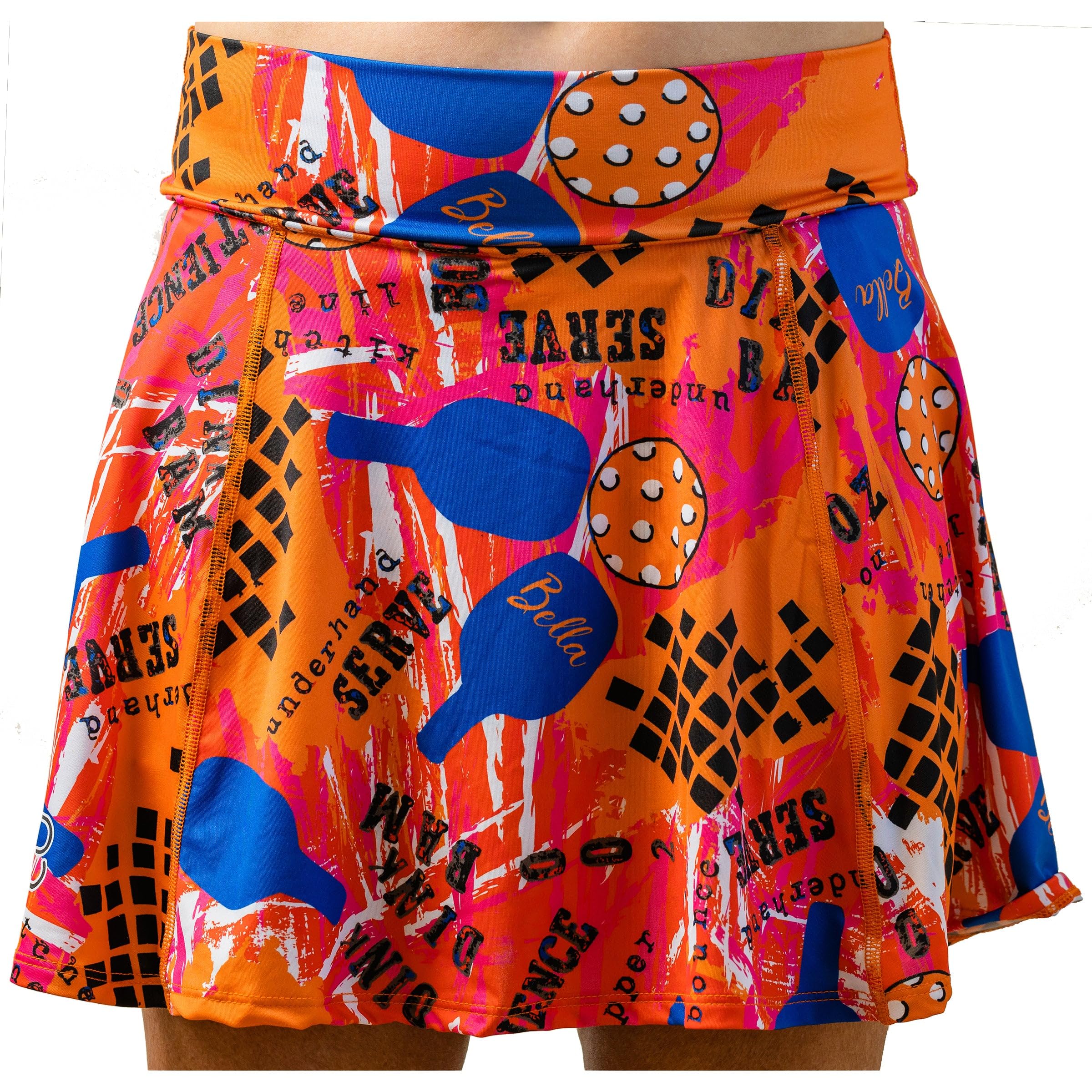 Pickleball Skirt, Pickleball Women's Skirt with Attached Shorts Graffiti 3 A-Line Skirt Orange