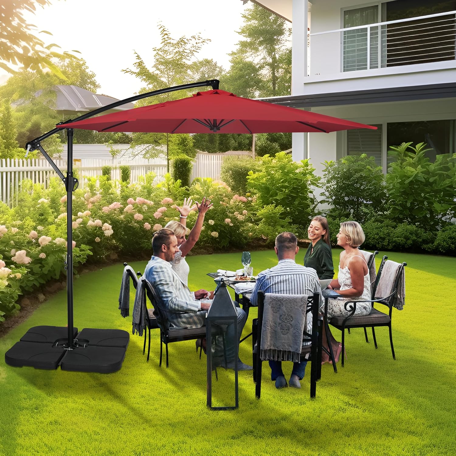 iPower 176LB Cantilever Offset Patio Umbrella Base Capacity Heavy-Duty Square Stand Plate Fill Spouts with Water or Sand, Black