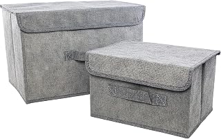 Clay Roberts Storage Baskets with Lids, Large & Medium, Pack of 2 Storage Chests, Grey, Fabric Storage Boxes Set for Storage Organiser Units, Homes and Offices