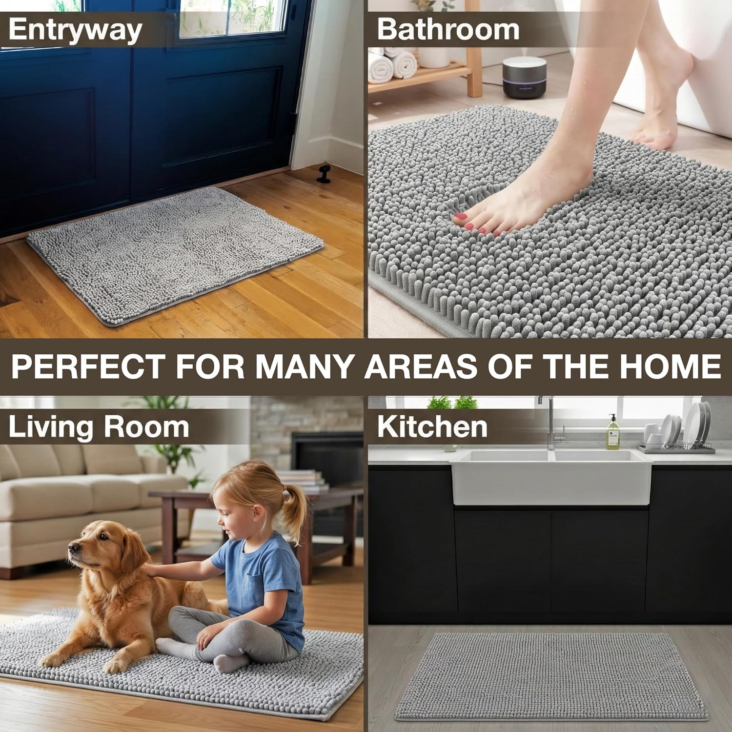 Neater Home Plush Bathroom Rugs 24x17 Thick Chenille Quick Dry Microfiber Absorbent Bath Mat, Soft Bath Rugs, Machine Washable Bathroom Floor Mat for Tub Shower Sink, Home Decor Accessories, Gray - Image 7