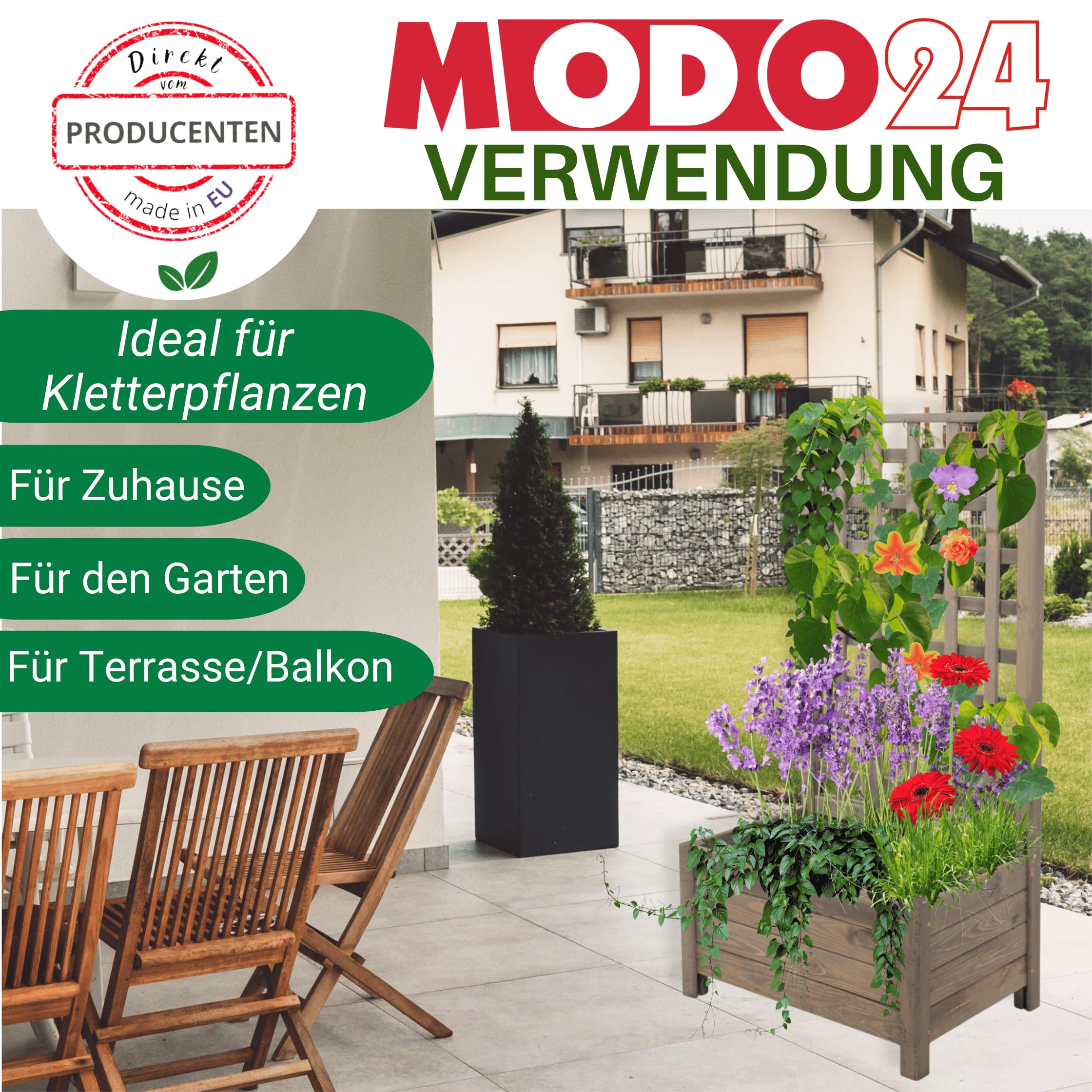 Blumenkasten aus Kiefernholz mit Rankgitter, Pflanzkübel mit Spalier Rankhilfe, Hochbeet, Blumenkübel Outdoor Holzkiste für Garten Terrasse Balkon, 190x80x40, Braun, Imprägniertes Holz