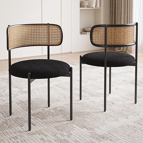 Farini Juego de 2 sillas de cocina, sillas de comedor modernas de mediados de siglo, sillas de comedor de cocina, respaldo de ratán, sillas de