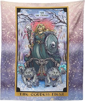 The Goddess Freya In The Chariot Tarot Card Tapestry - Norse Goddess Freyja Pagan Witch Wall Hanging Home Decor