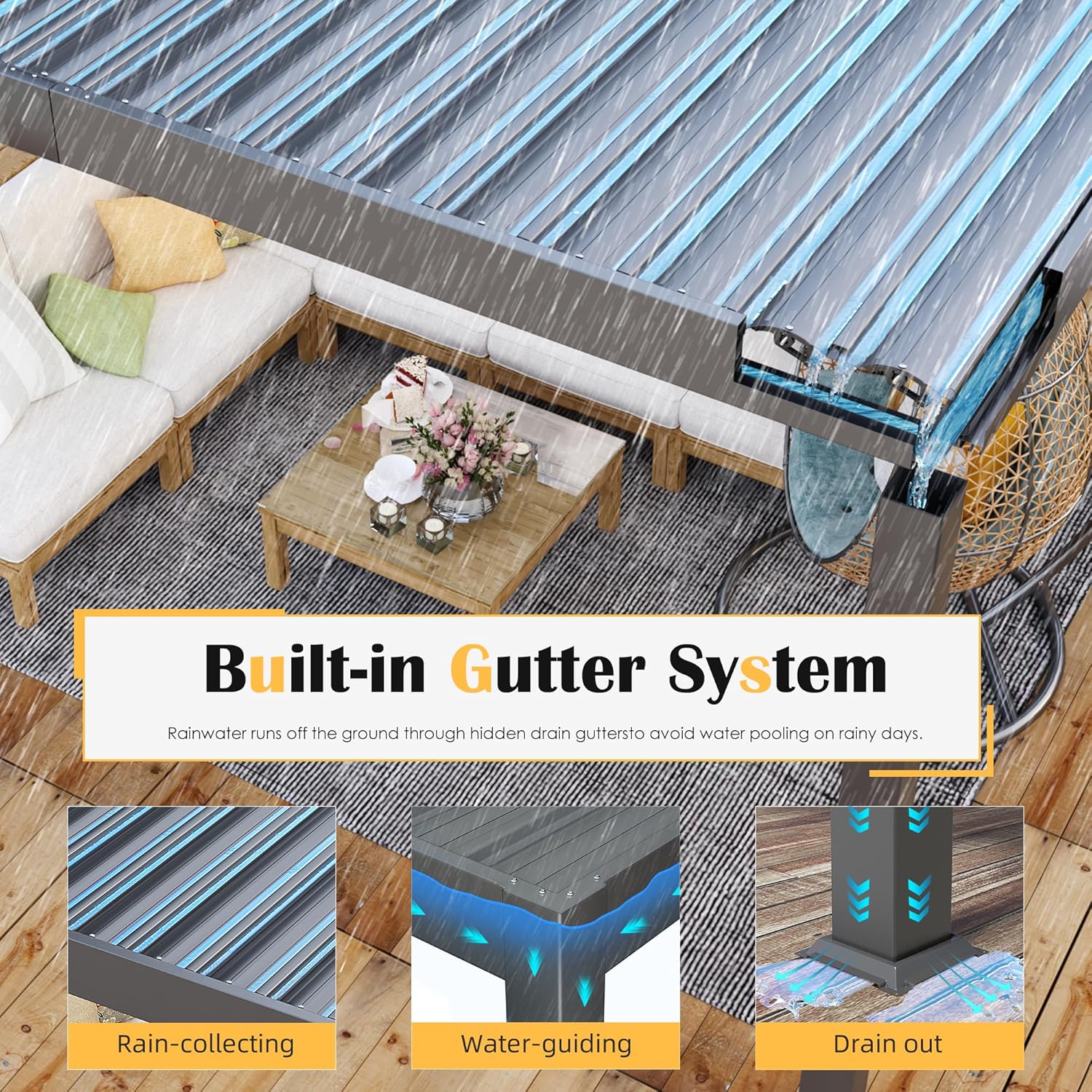 AirWire Louvered Pergola assembled in an outdoor setting with furniture