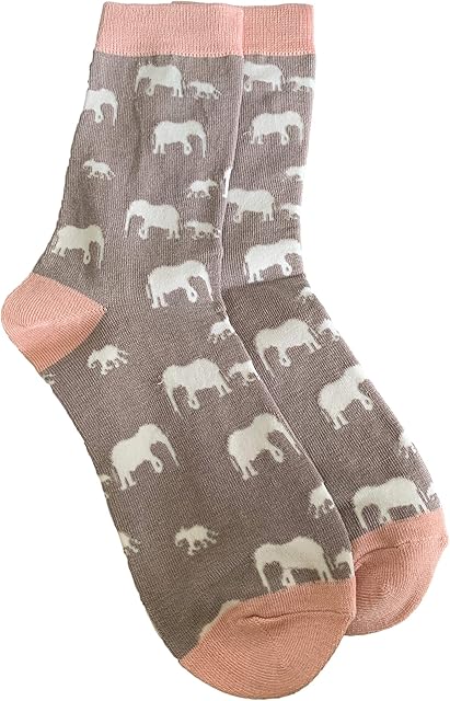 Purple Possum® Socks Elephant Print Ladies Elephants Soft Bamboo Cotton Blend Grey Pink Sock Gift Idea