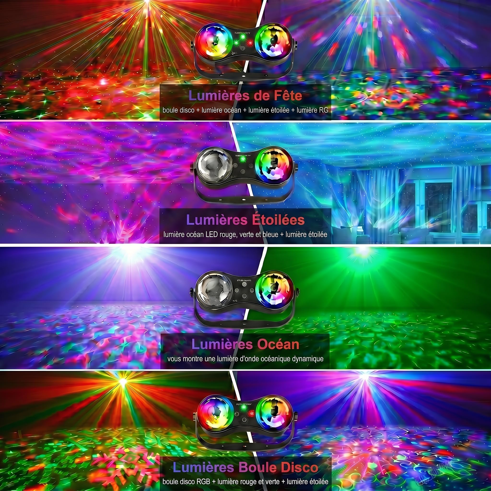 Jeux de Lumiere pour Soiree, Jeu de Lumiere DJ, Projecteur Étoile Océan, Activée par le Son avec Télécommande, Lumiere DJ aux Fêtes, Bars, Anniversaires, Mariages, KTV, Noël, Halloween