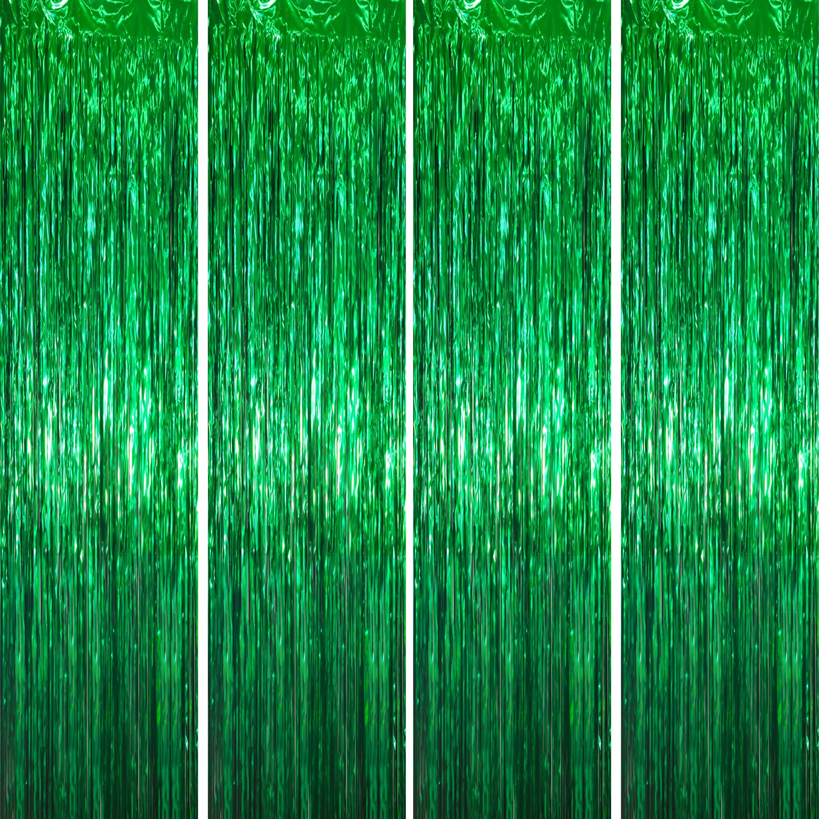 Voircoloria 4 Pack Green Foil Fringe Backdrop Curtains, 3.3x8.2 Ft