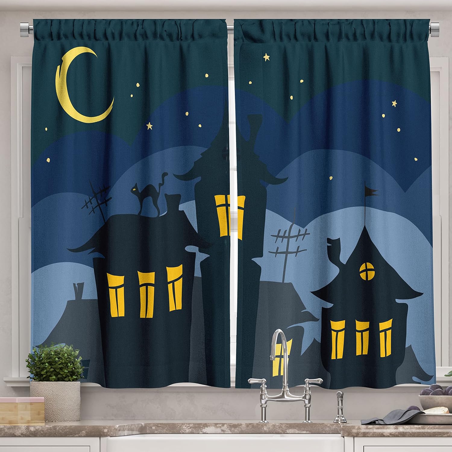 Ambesonne Gingerbread Man Valance & Tier Curtain 3 pcs Set, Candy Cane Bowties Red Star Christmas Cookie Pattern, Window Treatments for Kitchen Room Decor, 55" x 36", Orange Brown