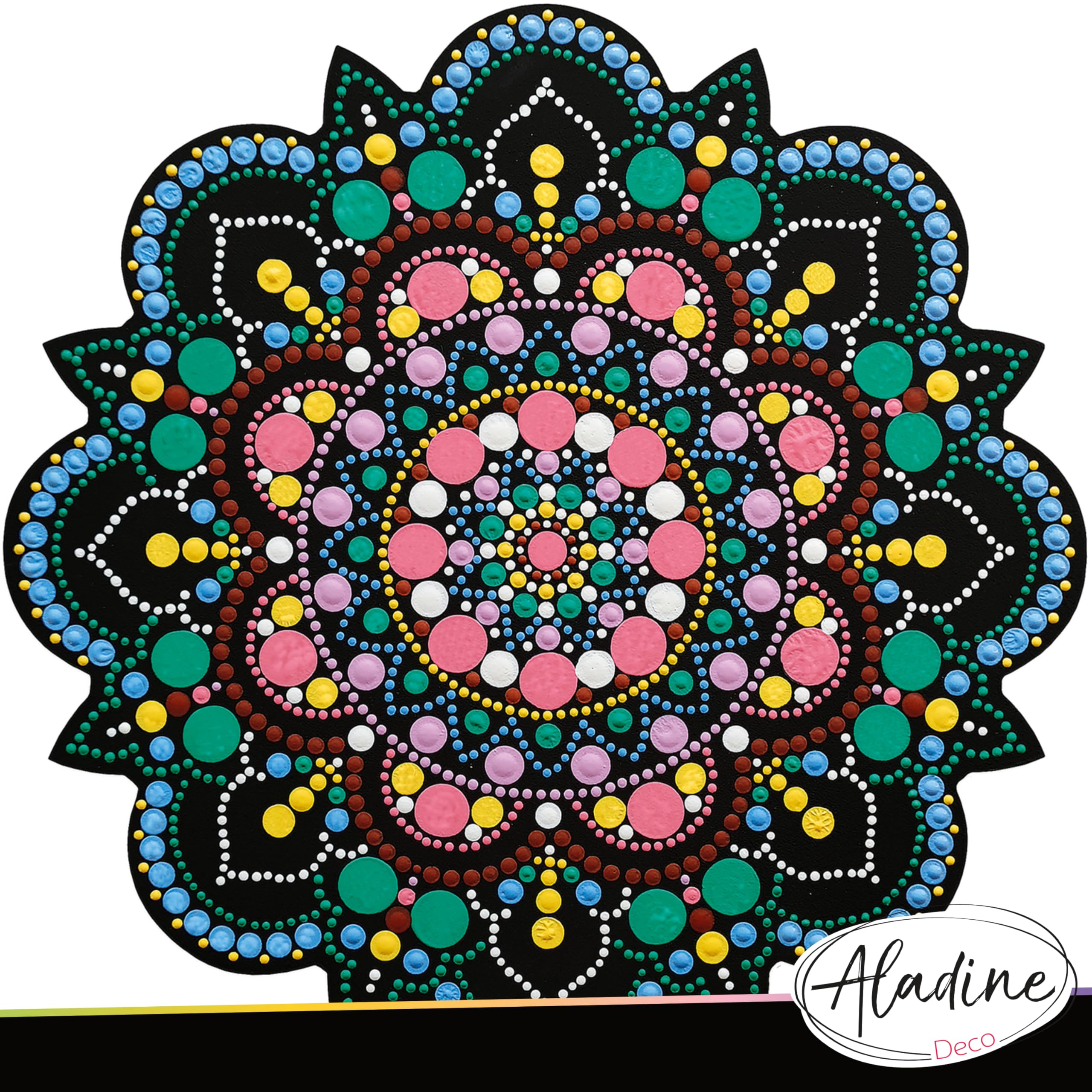 Aladine 85505 - Kit de plantilla y soporte Mandala de 30 cm para crear Mandalas de punto Painting – Pintura sobre guijarro, madera, tejidos, lienzos – Dotting Paint Points – Ocio creativo