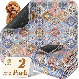 Gimars 2er Set 50 x 60 cm Welpenunterlagen Waschbar im Boho-Design, Wiederverwendbare Hundematte für Hunde & Welpen, saugfähig und strapazierfähig
