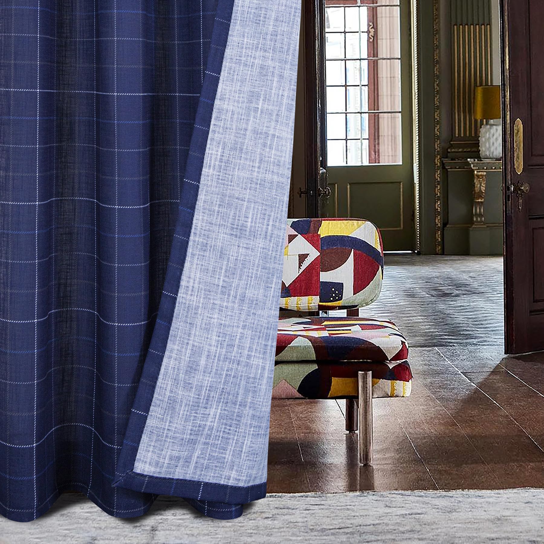 Rideaux bleu marine à carreaux 213 cm always4u pour salon et chambre