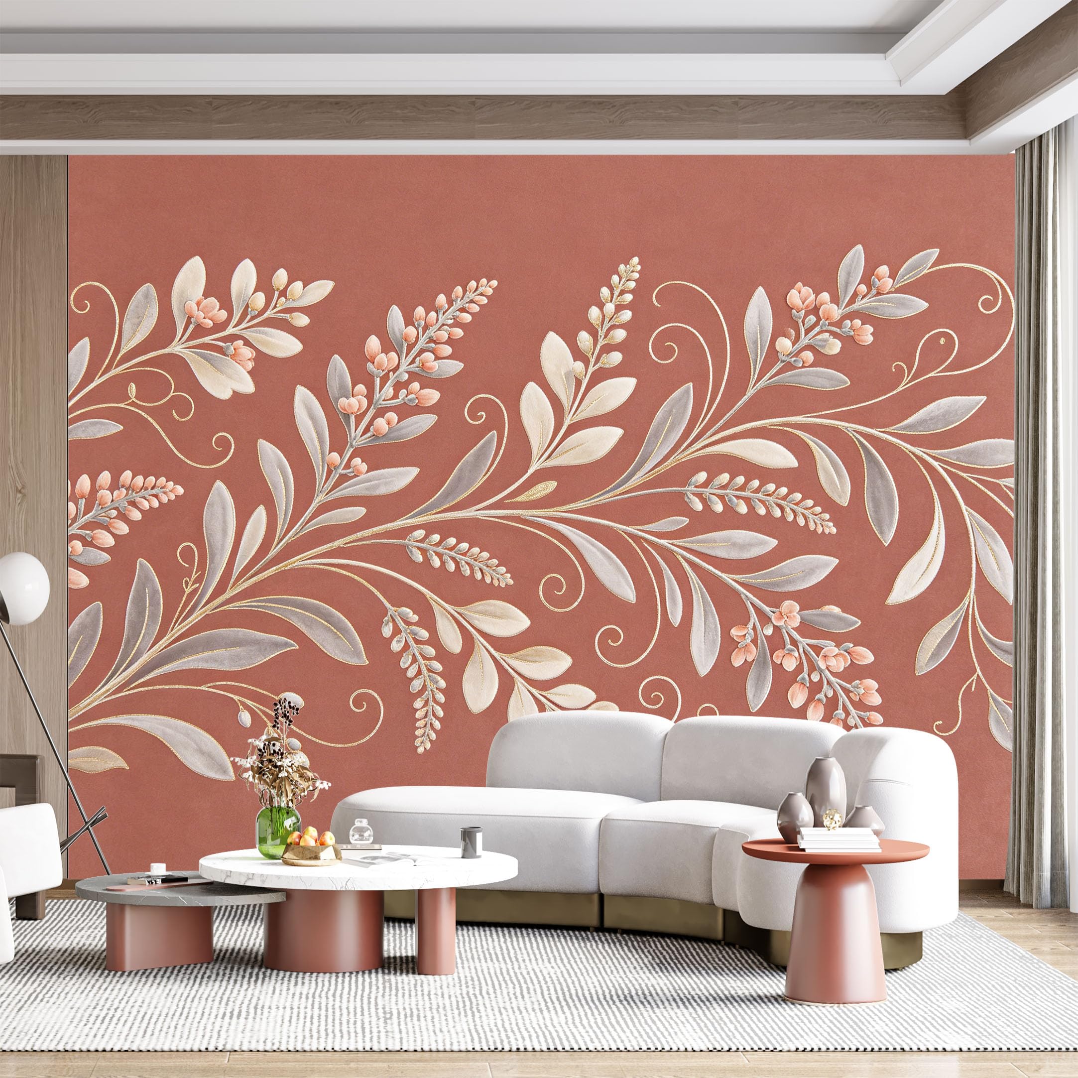 Custom Size Wall Mural Botanical Floral Delicate Branch Watercolor Texture SelfAdhesive Wall Fabric Removable for Home Office Decor