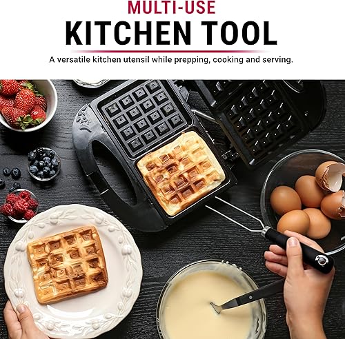 Miniatura 9 de Tenedor de gofres para gofres belgas, herramienta de cocina de acero inoxidable multiusos con mango de silicona, puntas biseladas, accesorio de