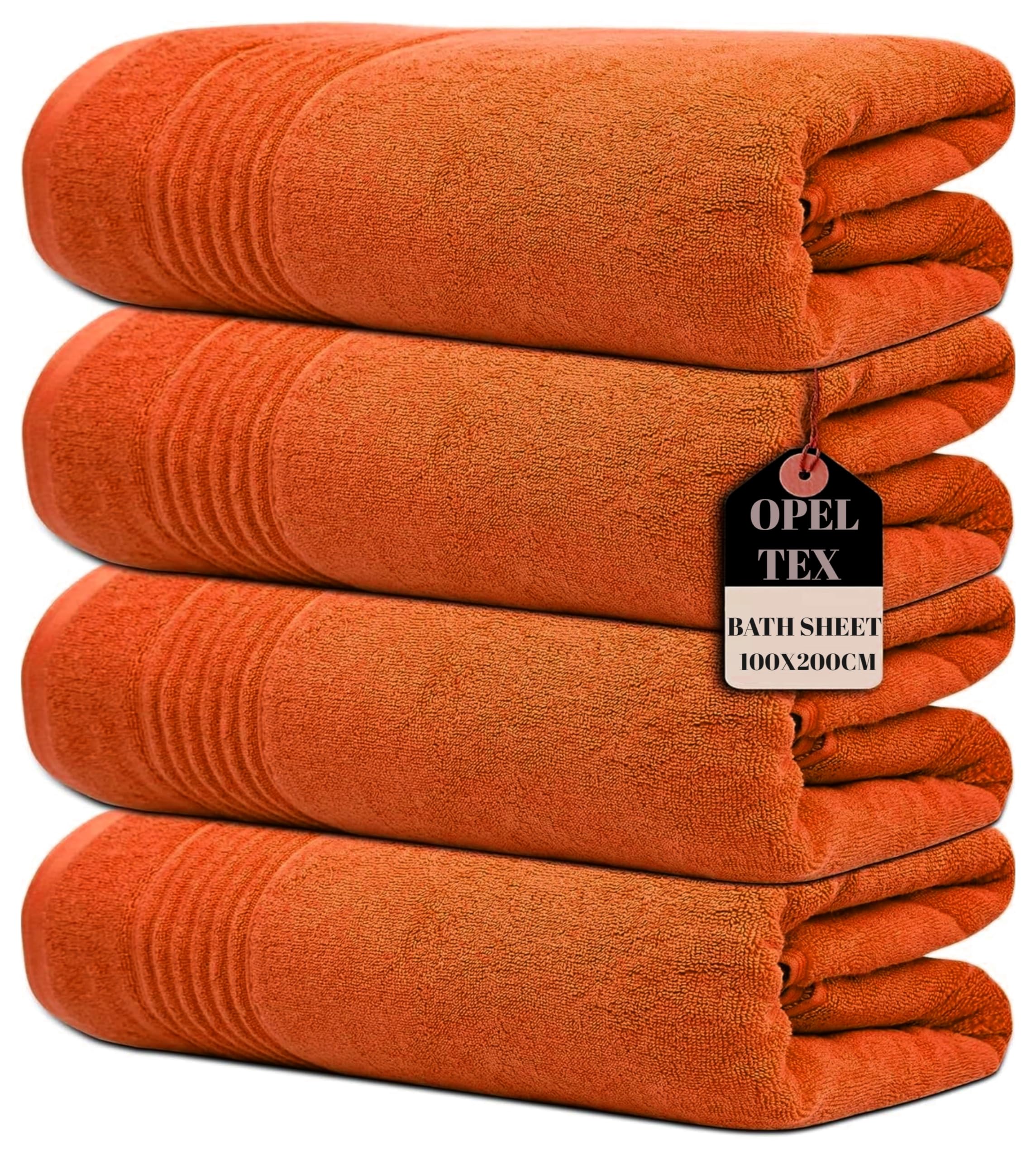 Pack of 1, 2, 3, and 4 Large Super Jumbo Bath Sheets 100 x 200 cm 100% Egyptian Cotton Big Bath Sheet Towels Body Wrapped XL Bathroom Towels (4, Orange)