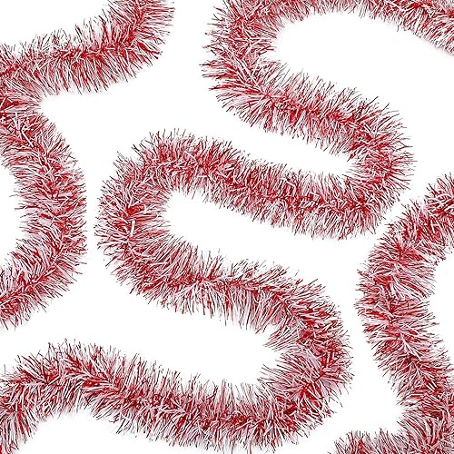 WILLBOND Guirnalda de oropel de Navidad de 50 pies para decoración de árbol de Navidad, guirnalda metálica de oropel torcido, decoración colgante de