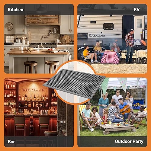 Miniatura 6 de Tapete de barra de 18 x 12 pulgadas (2 piezas) de goma para encimera y secado de platos, tapete antideslizante con diseño de flujo de aire para bar