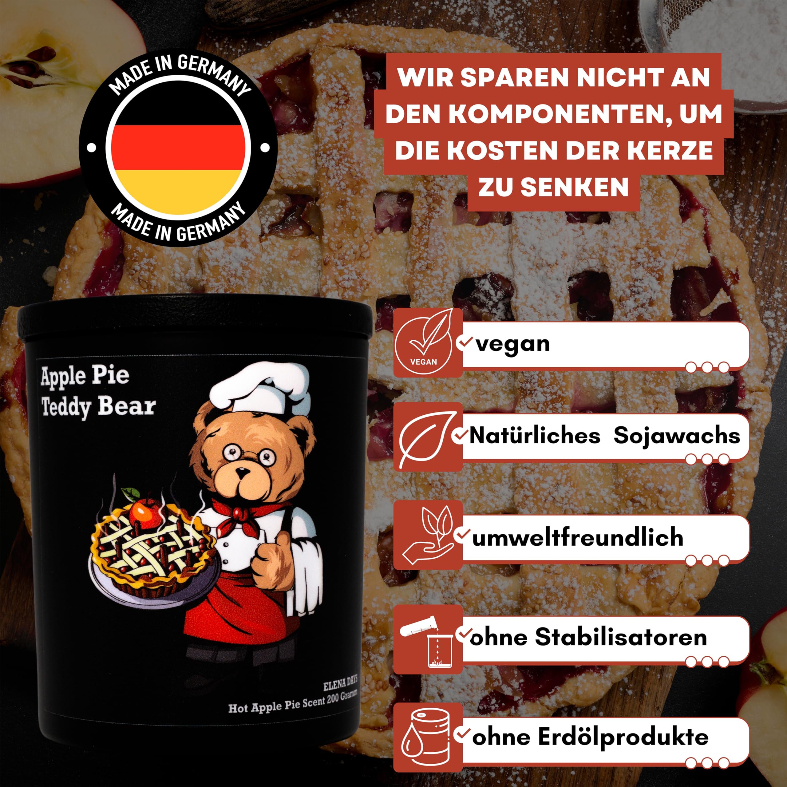 Duftkerze „Alles Gute“ – Erdbeer-Sahne Aroma Mit Holzdocht, 60h Brenndauer, Perfektes Geburtstagsgeschenk