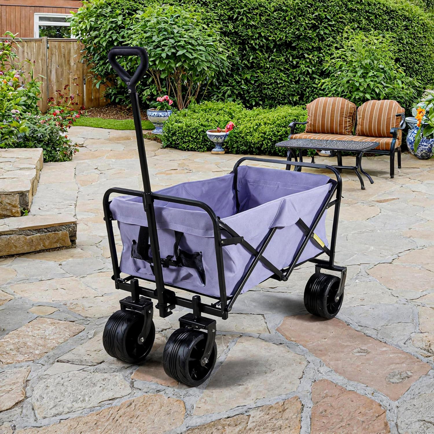 ESPIDOO 100L Collapsible Folding Wagon Cart: Heavy Duty Foldable Utility Cart with Big Wheels for Beach, Garden, and Camping - 220Lbs Capacity Carbon Steel Frame & 600D Oxford Fabric for Outdoor Enthu