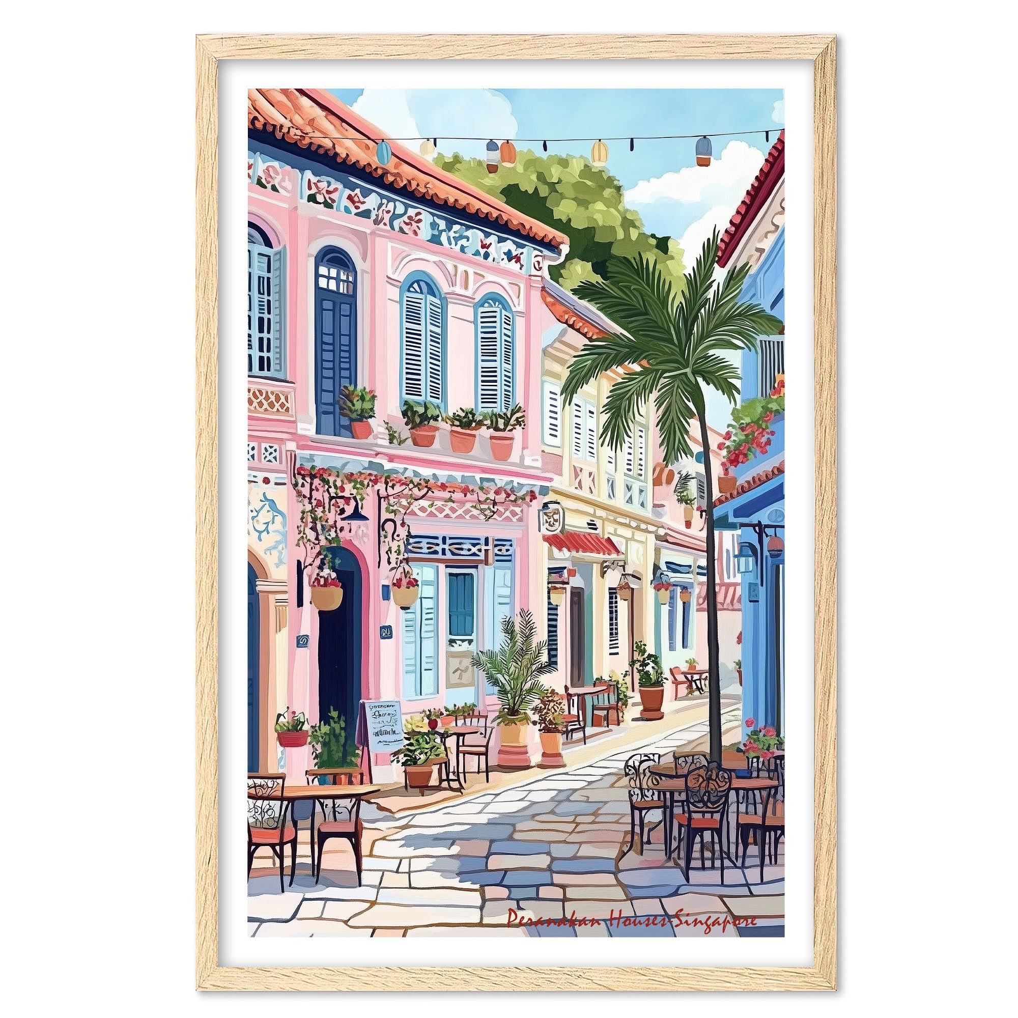 Peranakan Houses Travel Posters - Vintage Travel Wall Art for Home Decor, Aesthetic European Print, Singapore Souvenir, Unframed City Wall Art,