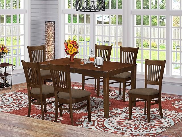 East West Furniture Lynfield 7 Piece Kitchen Set Consist of a Rectangle Table with Butterfly Leaf and 6 Linen Fabric Dining Room Chairs, 36x66 Inch, Espresso