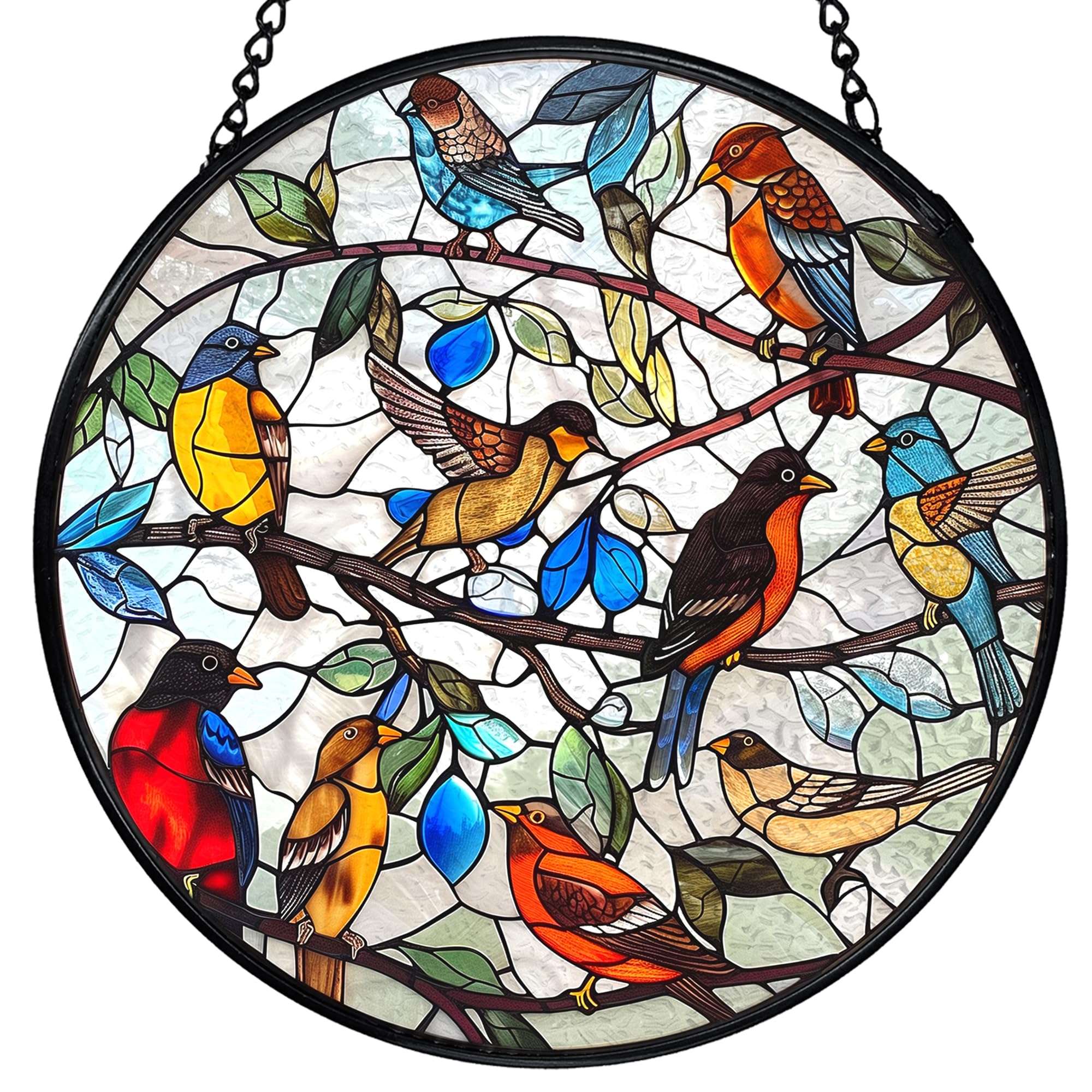 Attrape-soleil oiseau vitrail fenêtre intérieur déco murale ronde verre rustique cadeau
