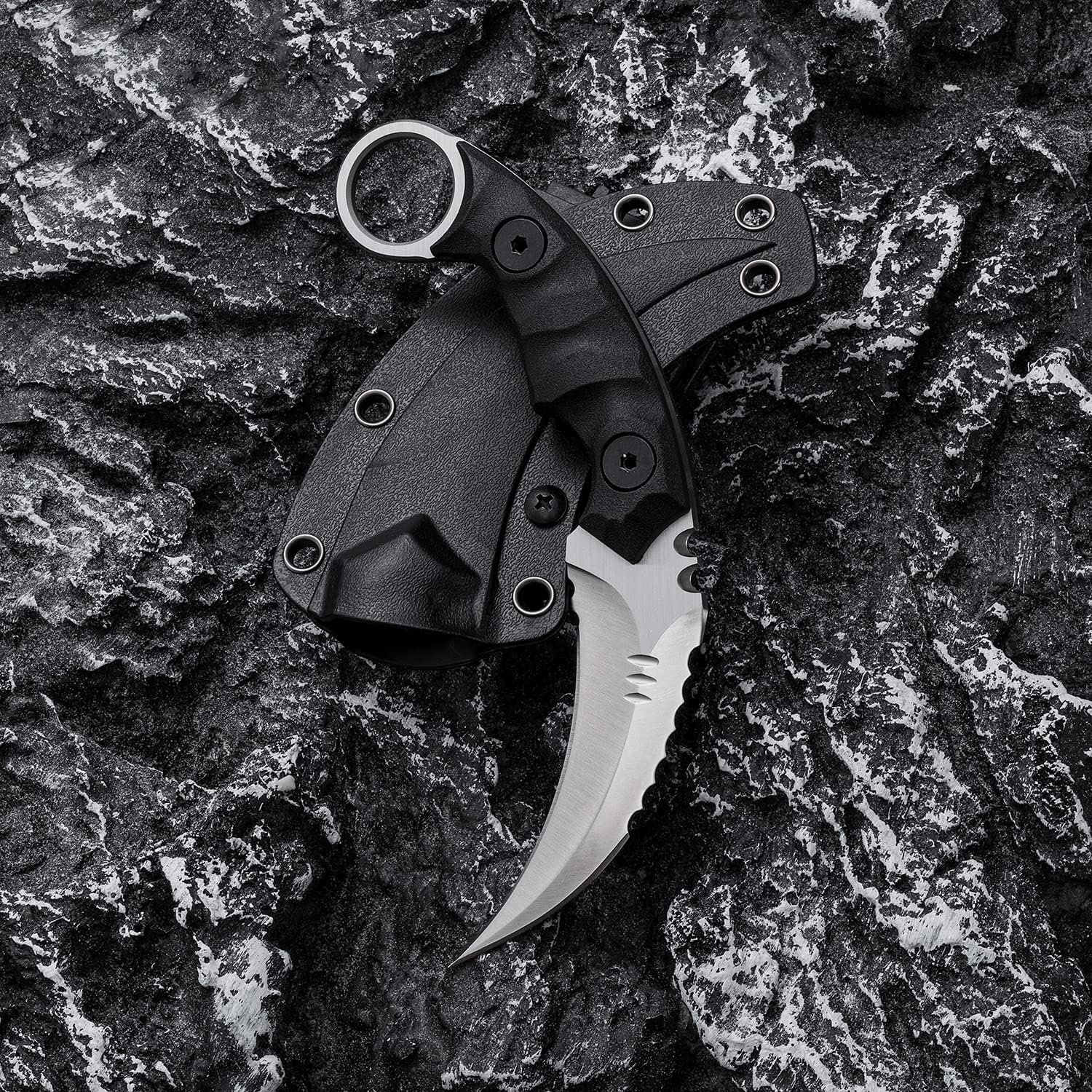 Fixed Blade Knife, D2 Steel Blade, G10 Handle, Tactical EDC, Double Edged, Claw Knife, Utility for Outdoor Survival, Hiking, Camping with Kydex Sheath OK1212 (Black/Silver) - Image 6