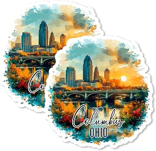 Columbus Ohio Magnet 4 Inch 2-Pack Statehouse River – Strong Vinyl Decorative Travel Magnets for Fridge Locker Kitchen Office – Cute Fun Aesthetic Cool Durable & Long-Lasting Souvenir ID44999