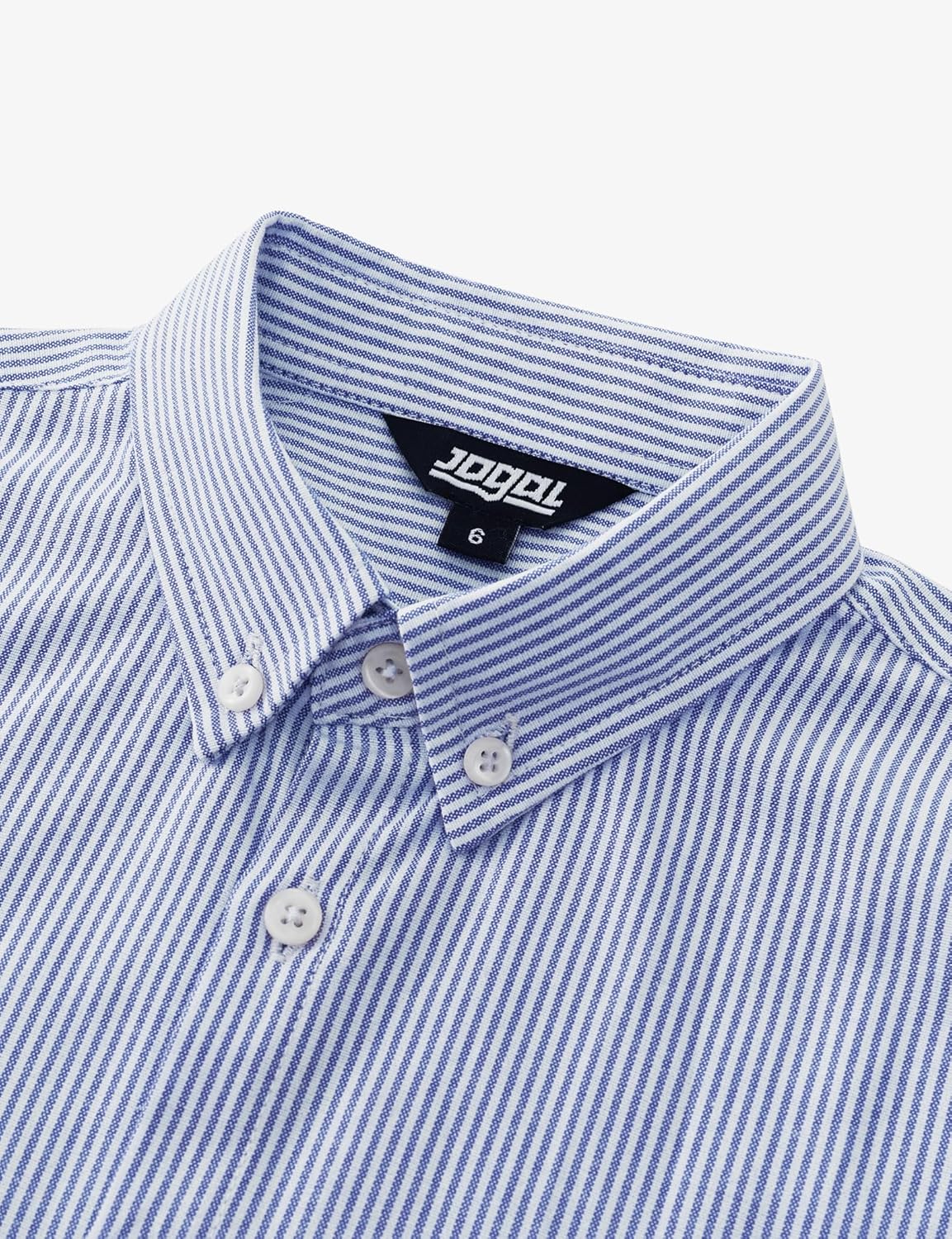 JOGAL Boys Long Sleeve Oxford Dress Shirts Casual Button Down Shirts Striped Tops for 6-14 Years - Image 3