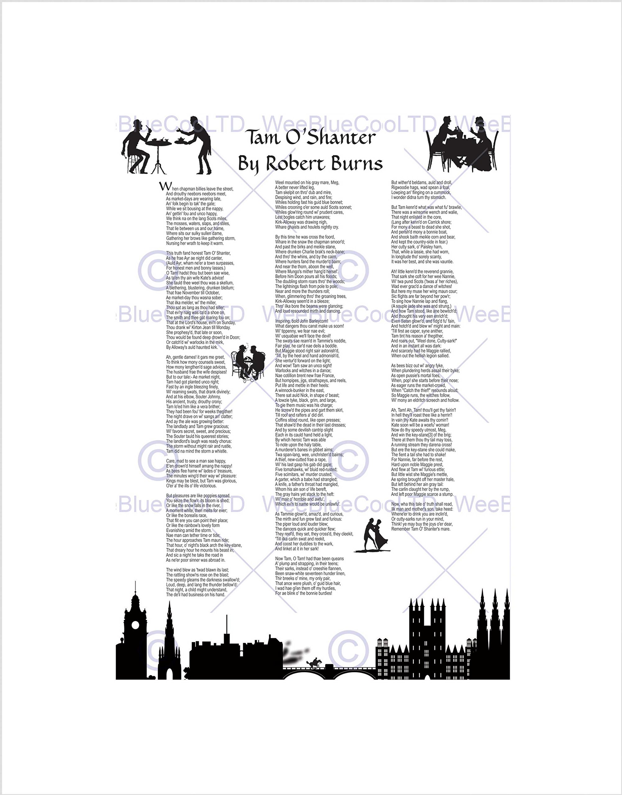 Wee Blue Coo TAM O'SHANTER ROBERT BURNS SCOTLAND EDINBURGH TYPOGRAPHY FRAMED PRINT B12X13741