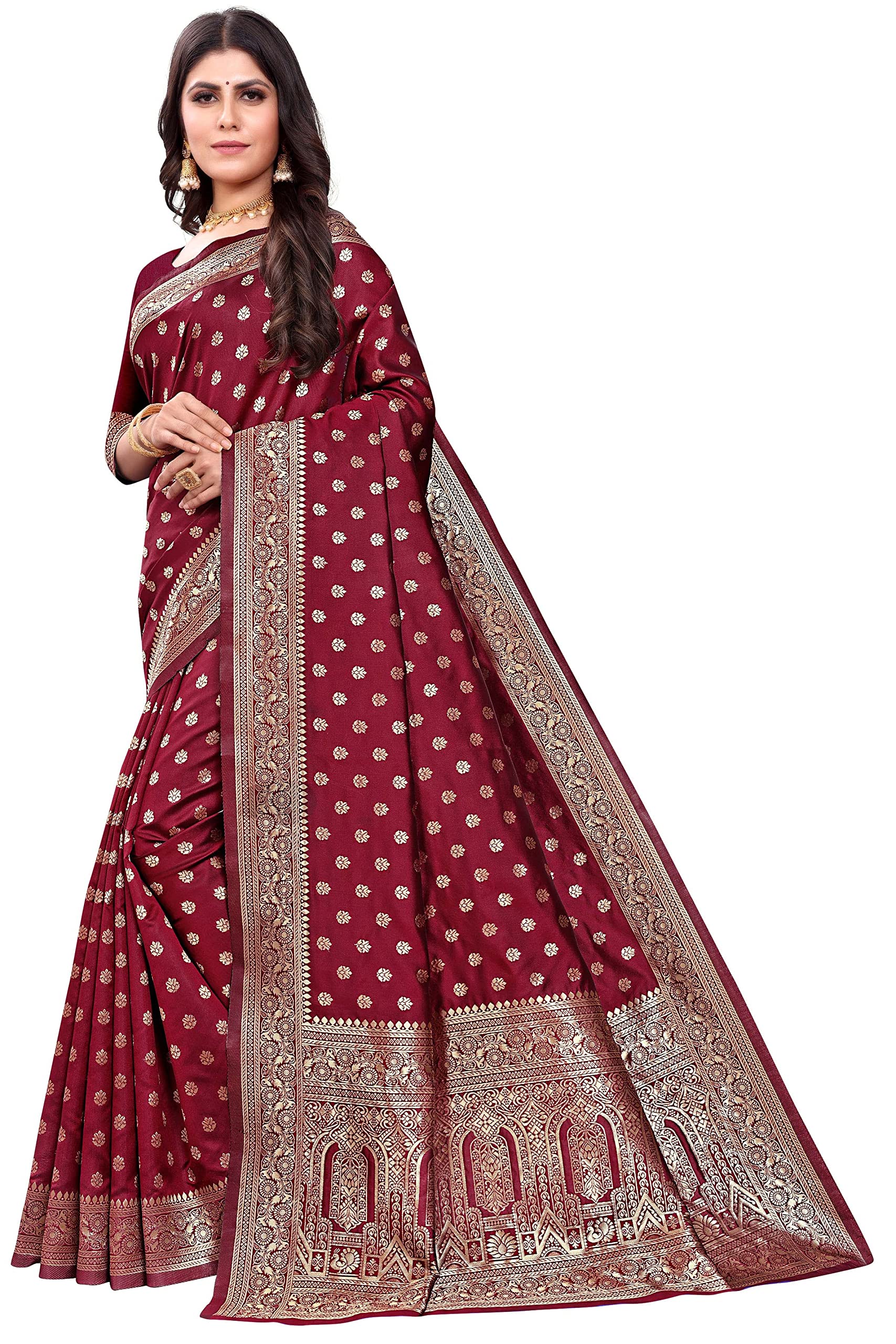 Sugathari Women's Art Silk Maroon Kanchipuram Saree (San Pari 124 Maroon)