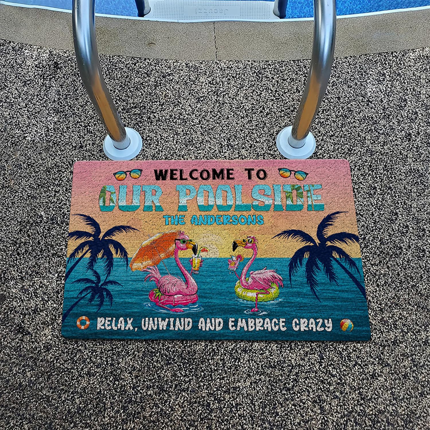 THUYPT Personalized Poolside Doormat, Welcome to Our Poolside, Pool Door Mat Rug Pool Backyard Decorations, Welcome Mat Pool Decor Outdoor Home Patio Summer Decor (01)
