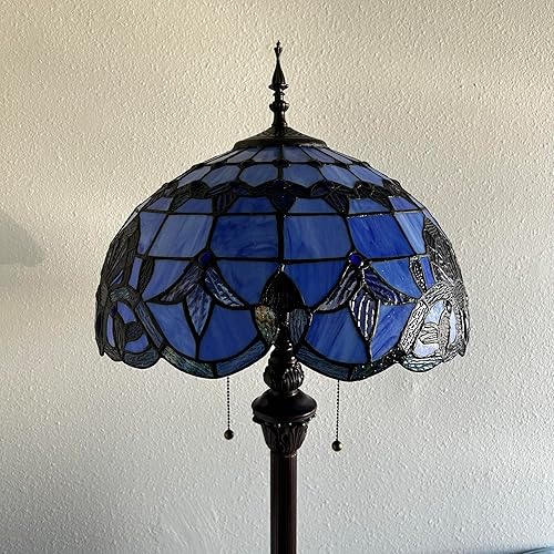 Miniatura 7 de Tiffany - Lámpara de pie con vitrales azules estilo barroco lavanda, bombillas LED incluidas para sala de estar, comedor y dormitorio, 16 pulgadas