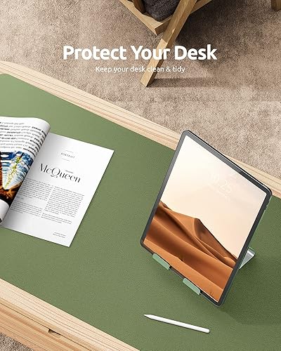 Miniatura 7 de YSAGi Protector de escritorio de cuero, tapete de oficina, alfombrilla grande para mouse, antideslizante, de piel sintética, escritorio para laptop,