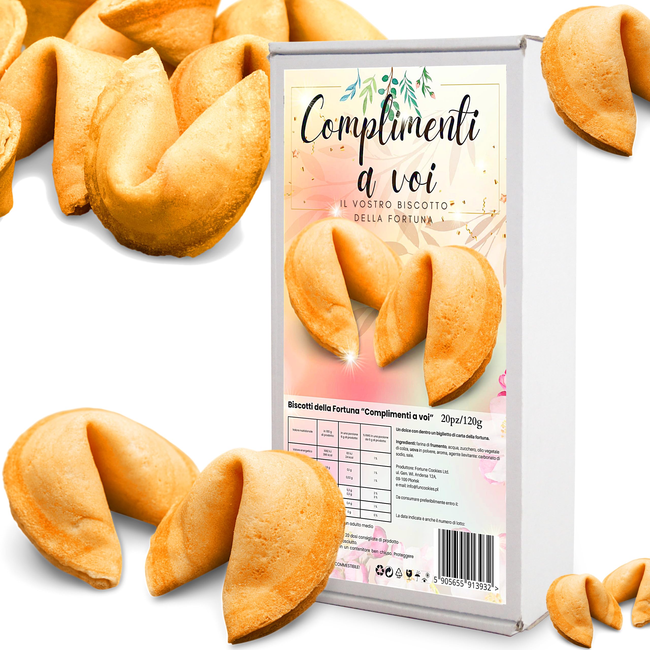 D&D FUN COOKIES Biscotti della Fortuna Cinesi, Biglietti Profetici, Biscotti portafortuna "complementi",come regalo, per gli ospiti, per una festa, Sapore Vaniglia (20 pezzi)