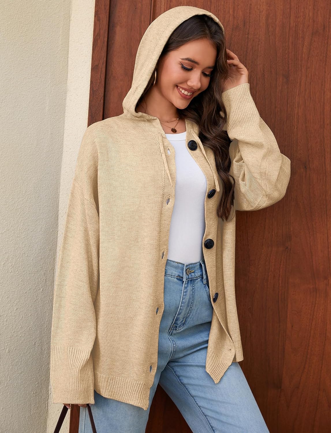 Women's Casual Cardigan V Neck Button Down Hooded Sweaters Long Sleeve Hoodies Outfits - Image 5