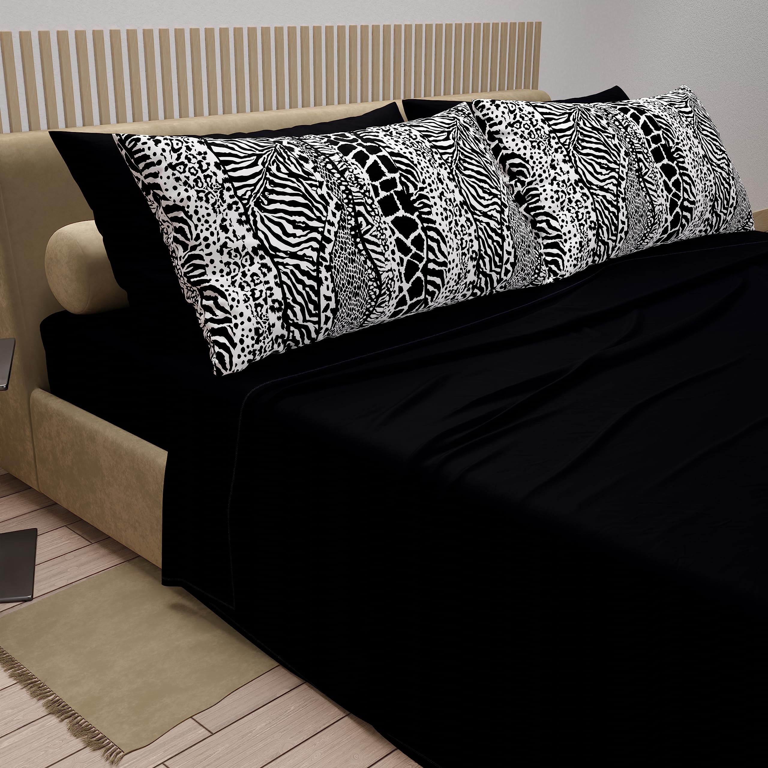 PETTI Artigiani Italiani - Cotton Sheets with Pillowcases in Digital Print, Single Bed Sheet, Single Bed Set, Black, 100% Made in Italy - Image 2
