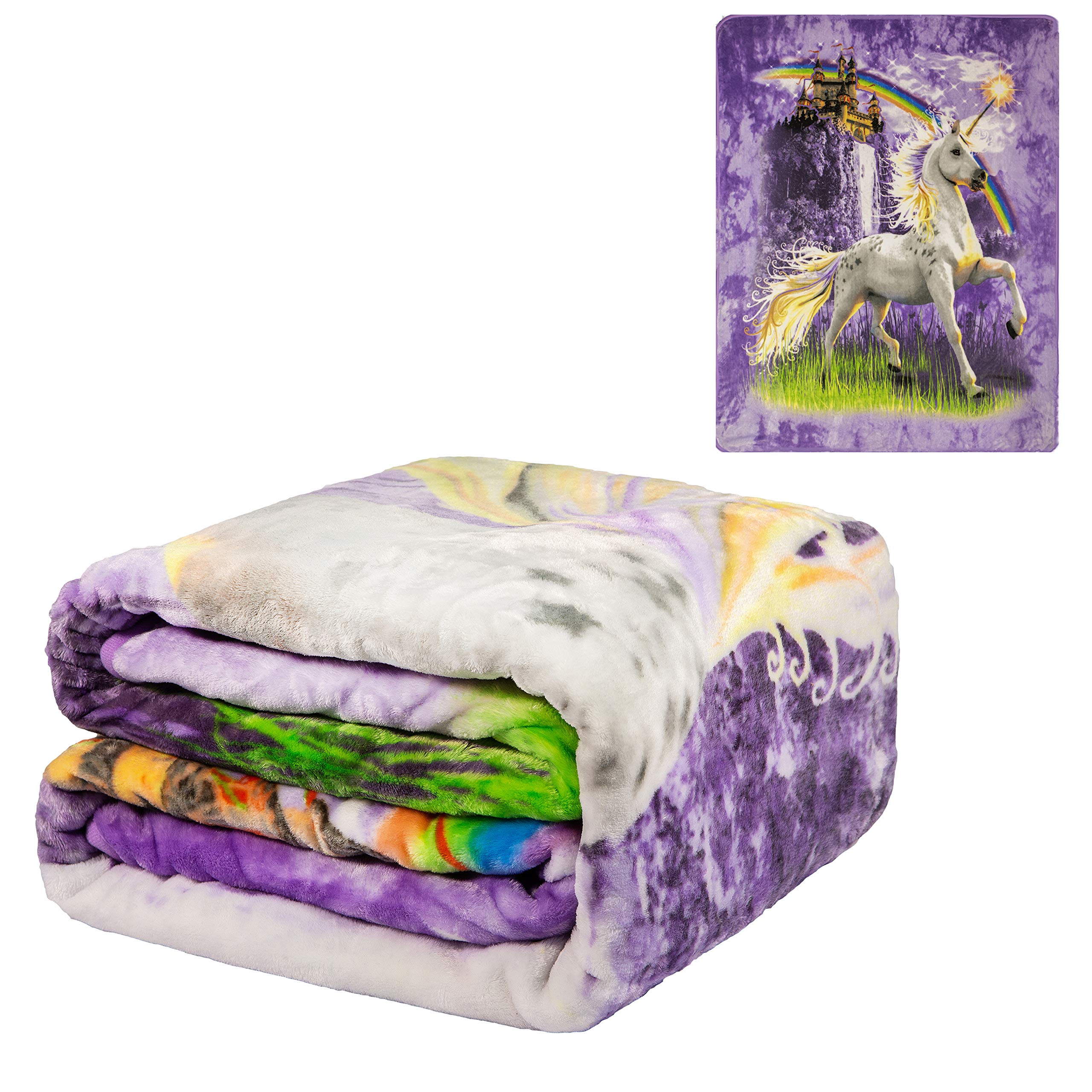 JPIFlannel Fleece Plush Blanket - Unicorn Castle - QUEEN BED 79"x 95" - Lightweight Microfiber Blanket For Beds, Sofa, Couch, Picnic, Camping