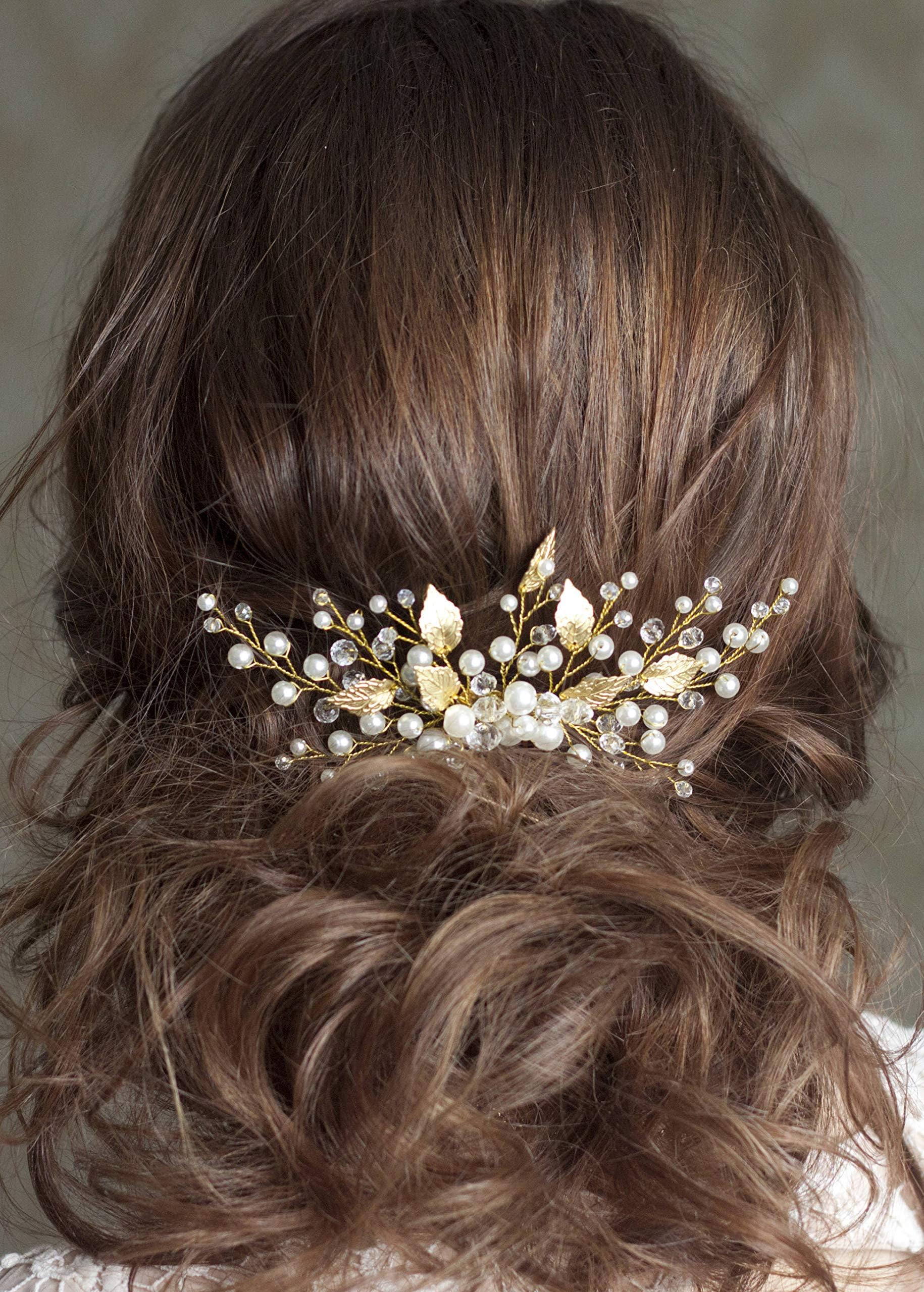 KercisbeautyWedding Hair Comb for Brides Pearl Hair Accessories for Women Bun Hair Piece Leaf Hair Comb (Silver)