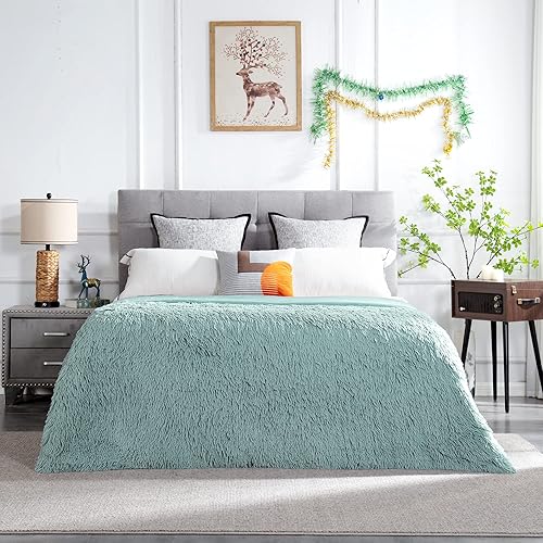 Miniatura 7 de Manta decorativa extragrande de piel sintética esponjosa, tamaño matrimonial de 71 x 80 pulgadas, manta suave y ligera de lujo, acogedora manta