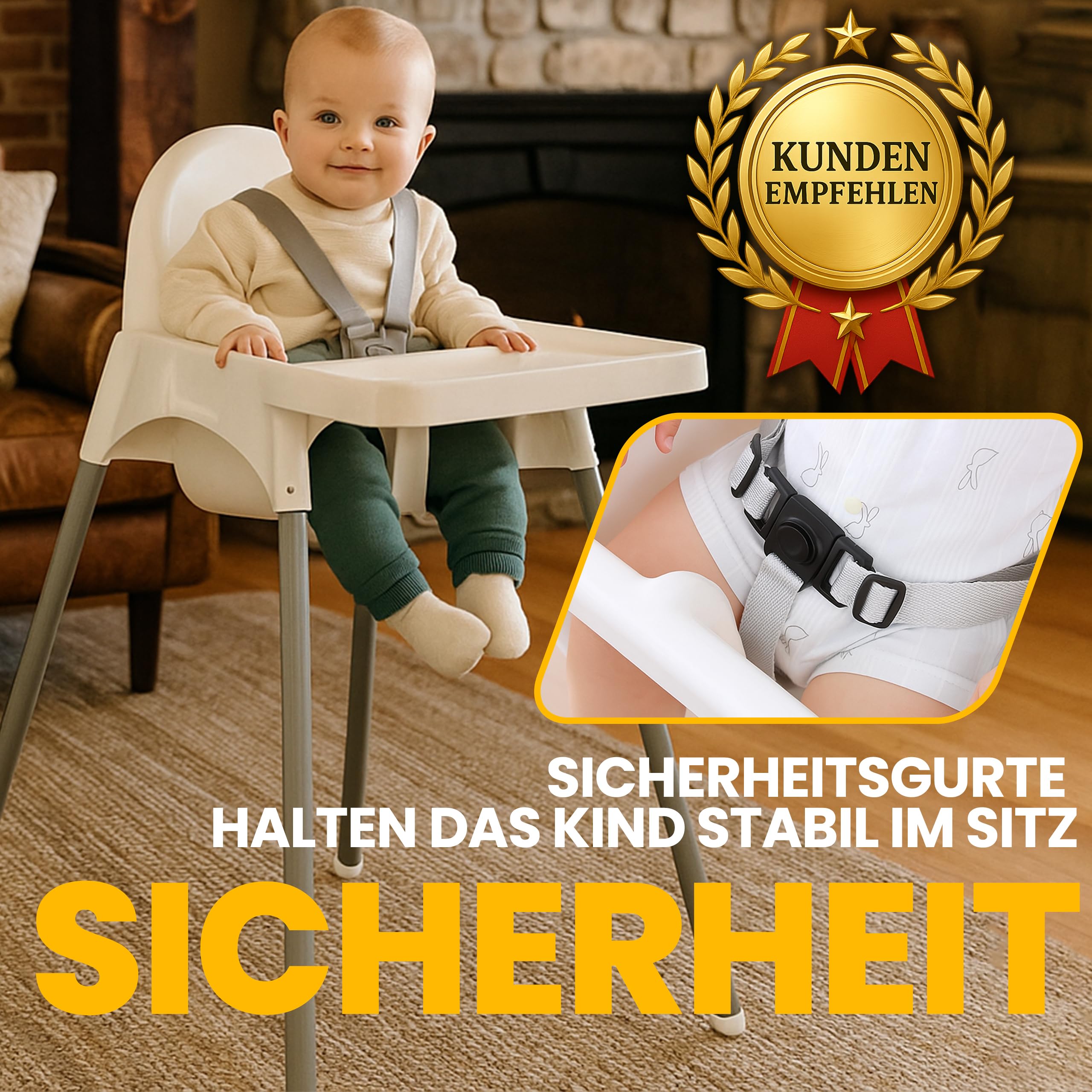 Retoo Kinderhochstuhl mit Tablett 94cm Fütterungsstuhl ab 6 Monaten bis 3 Jahre
