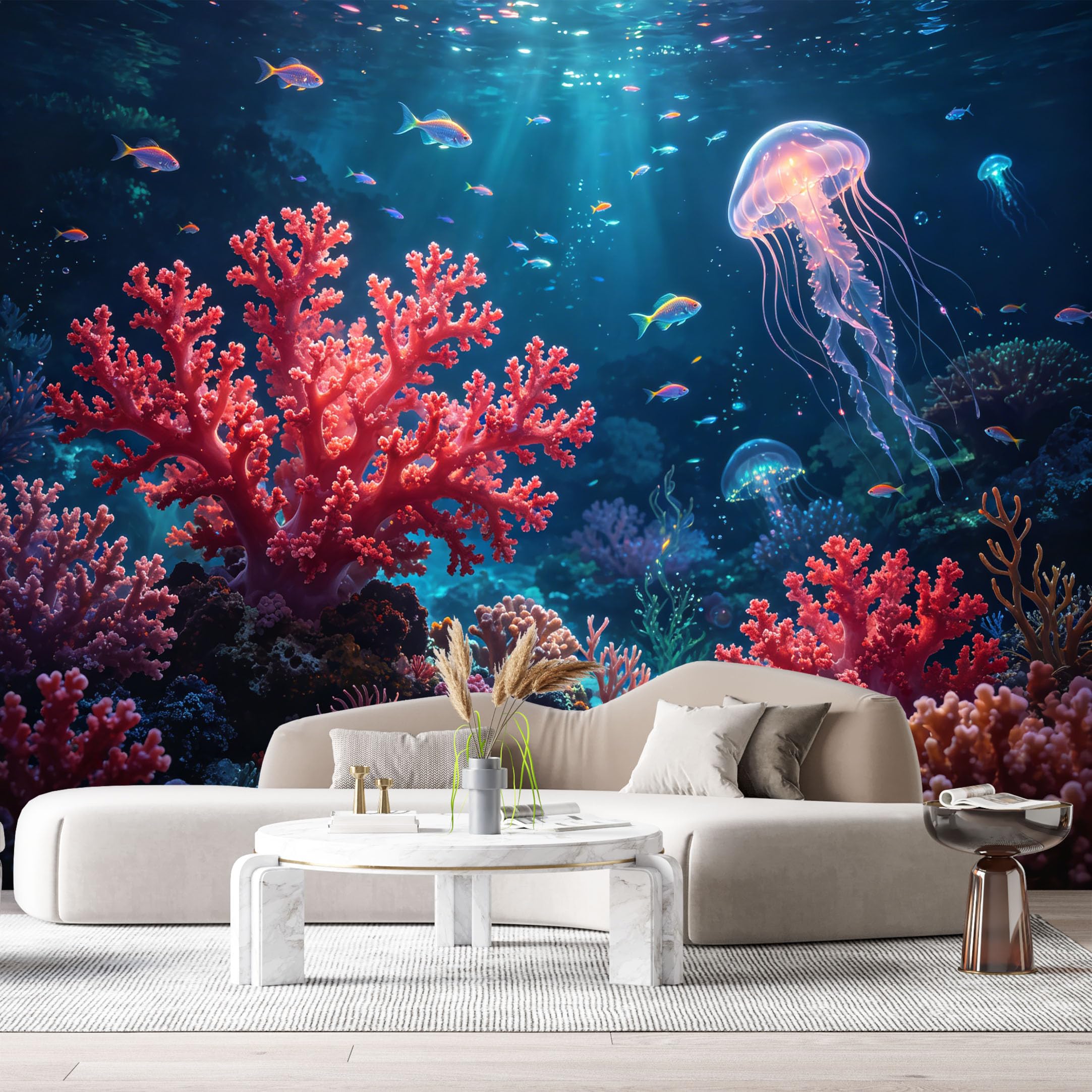 Custom Size Wall Murals Ocean Marine Jellyfish Coral Reef 3D Trompe L'Oeil SelfAdhesive Wall Fabric Removable Large Wallpaper for Photo Living Room